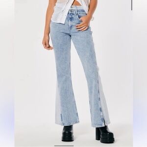 Social Tourist W28R  Two-Tone Ultra High Rise Flare Jeans Contrast Wash Denim